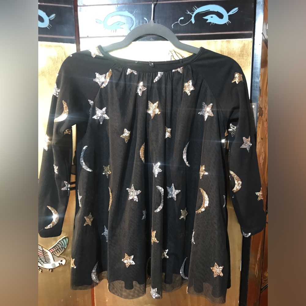 Kate Mack Top | kid size 10 | black with sequin stars